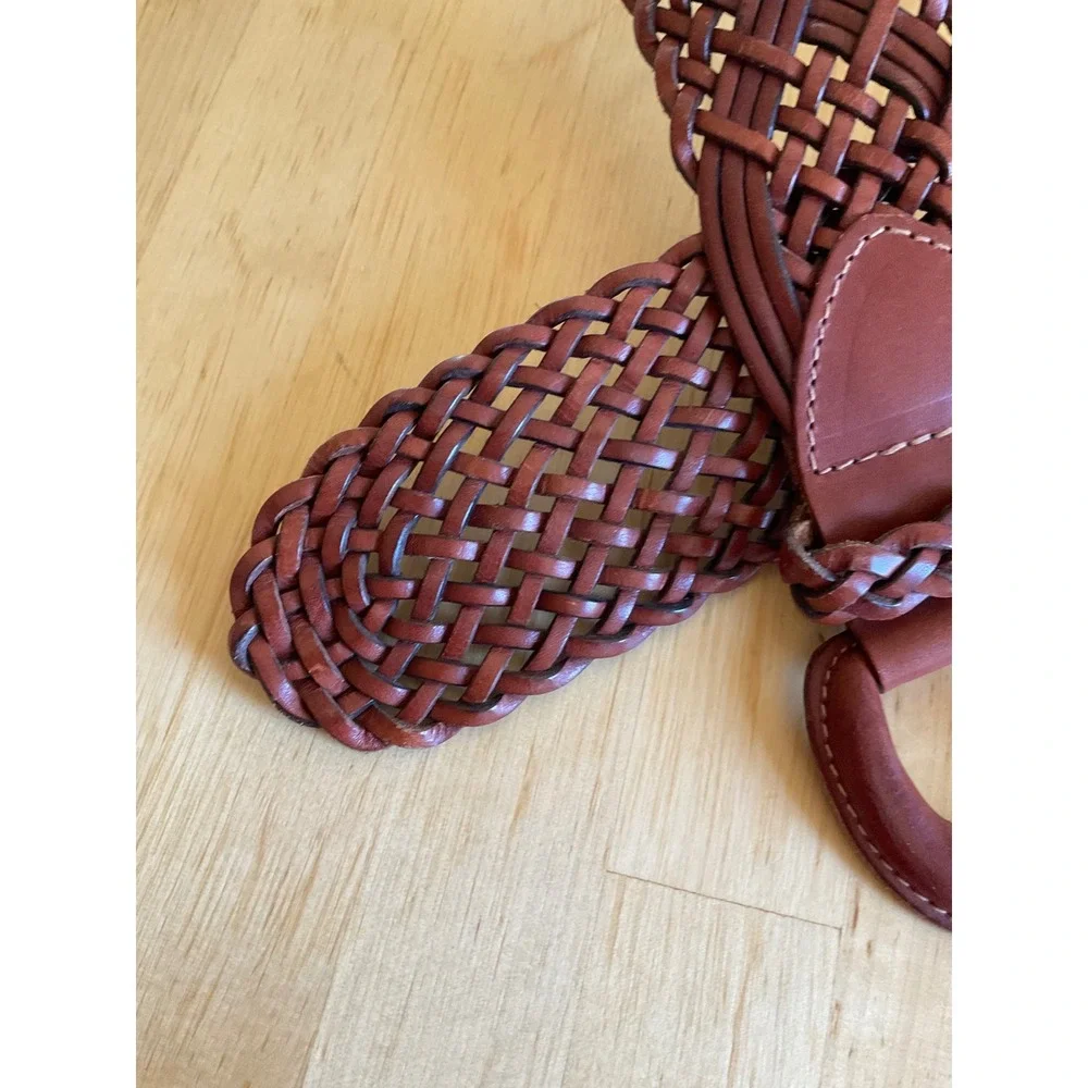 Express Vintage Woven Leather Belt Brown Braided Boho Wide Made in Turkey Small